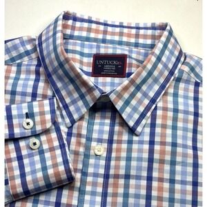 UNTUCKit Baron WF Shirt Blue Pink Plaid Men's M Wrinkle Free Button Down